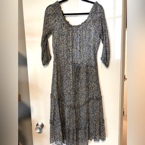 Anthropologie Blue Baby Floral Long Sleeve Boho Dress